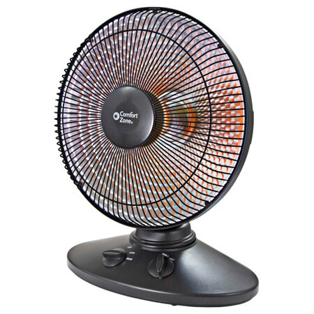 Comfort Zone Oscillating Dish Radiant Heater with Adj Tilt, 2 Heat Settings, Black. CZ998